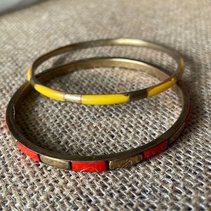 Vintage Coral & Golden Brass Bangle Bracelet